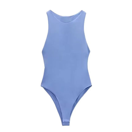 Women Fashion With Halter Neck Skinny Bodysuit Sexy Sleeveless Snap-button Female Playsuits Mujer
