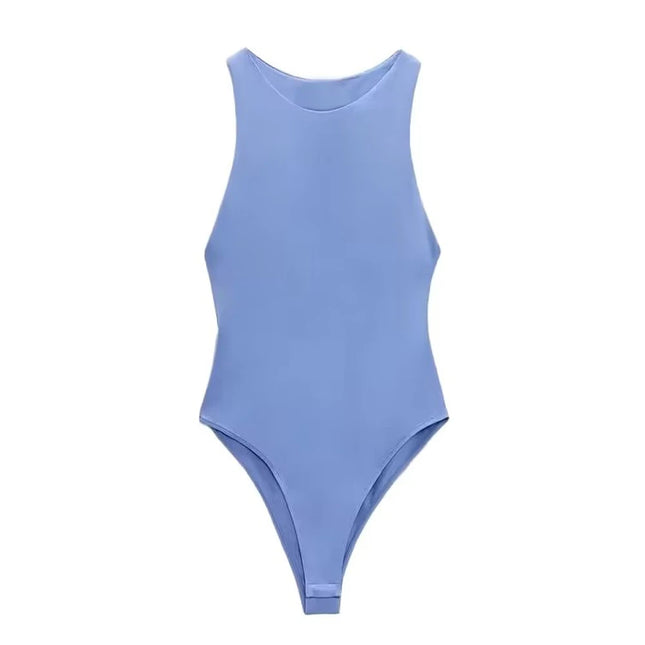 Women Fashion With Halter Neck Skinny Bodysuit Sexy Sleeveless Snap-button Female Playsuits Mujer