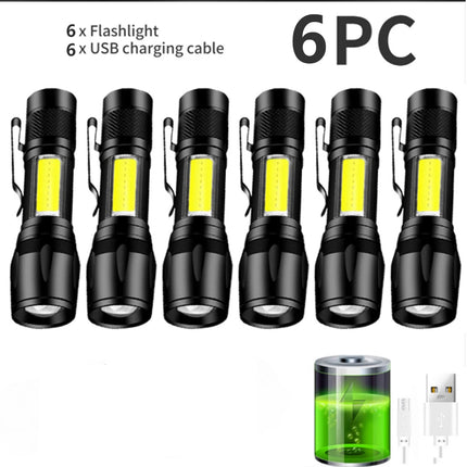 Mini LED Flashlight COB+XPE Portable Torch USB Charging Camping Lantern Zoomable Focus Light Tactical Flashlight with Pen Clip