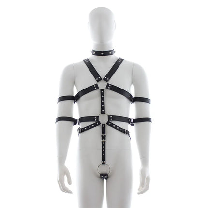 Sexy Mens Gay PU Leather Full Body Chest Harness Bondage Open Penis Ring BDSM Night Clubwear Sex Tools for Gay Male 18+