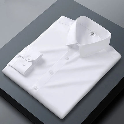 Long sleeved shirt for men's business casual orange non ironing wrinkle resistant elastic solid color men's shirt new style