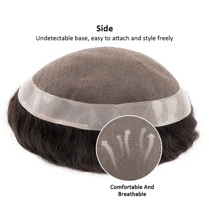 Men Toupee Human Hair Fine Mono NPU Indian Human Hair Wigs for Man Afro Human Hair System 15mm Curly Hair Topper Natural Color