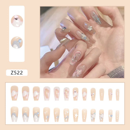 Sparkling Diamond 24 Pcs Press on Nails Pink Nail polish Glossy Artificial Finger Manicure Reusable False Nails