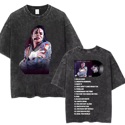 Vintage Washed Michael Jackson King of Pop T-shirt Men Women Retro Gothic Rock T-shirts Men's Punk Oversized T Shirts Streetwear