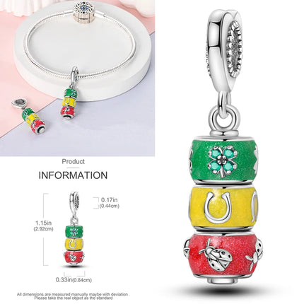 New 925 Sterling Silver Cactus Four Leaf Clover Charm Spring Green Series Bead Pendant For Original Beads Bracelet DIY Jewelry