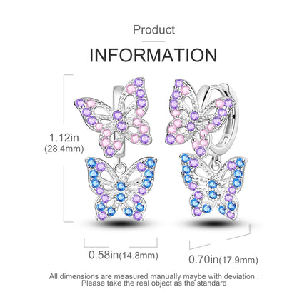 925 Sterling Silver Inlaid Zircon Butterfly Earrings Insect Element Original Design Women's Fashion Party Jewelry Gift Ear Loops