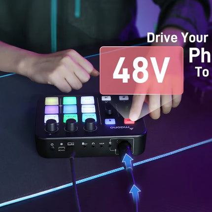 MAONO G1 NEO Gaming Audio Mixer,Streaming 4-Channel Custom Sound Effects RGB with XLR Microphone Interface,for GameVoice,Podcast