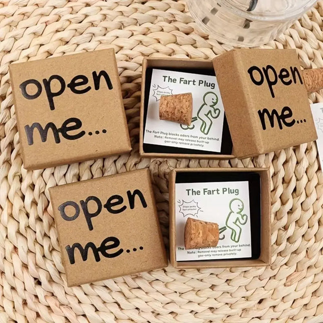 Open Me Fart Plug Gift Box with Card Cartoon Prank Bottle Cork Simple Novelty Prank Dumbbell Gift Box