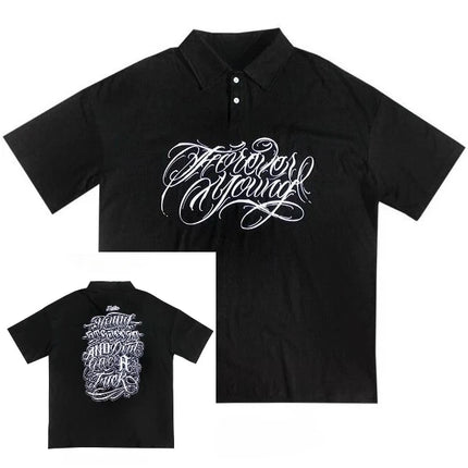 Mens Casual Collar T-shirt Tennis Shirt West Coast Hip-Hop Chicano Y2K High American Spring Summer Men Harajuku Gothic