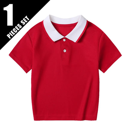 2/1 Piece Children's Summer Color Matching Lapel POLO Shirt Boy Casual Handsome Basic Short-sleeved Girl Joker Sweet Tennis Top