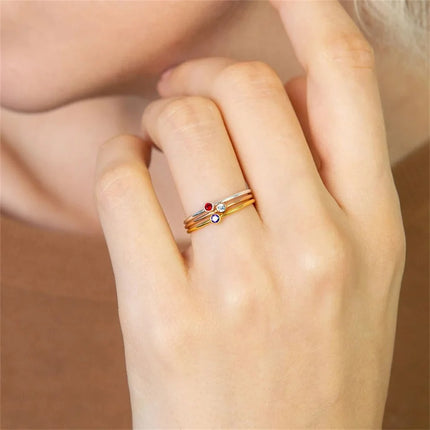 eManco Stainless Steel Birthstone Ring  Gold Color Simple Fashion Style For Women Festival Party Gift