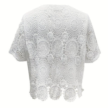 Plus Size 1XL-5XL Women's Fashionable and Elegant Hollow Out Blouse Shirt Ladies Casual V-neck Shirt Women Lace Shirt