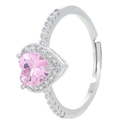 Exquisite Luxury Colorful Hearts Crystal Ring Full of Zircon Opening Adjustable Finger Ring for Women Jewellery Accessories Gift