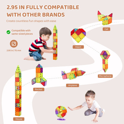 SucceBuy 180PCS Magnetic Building Blocks Construction Set Children Magnet Tiles Educational Toys for Kids Birthday Gifts