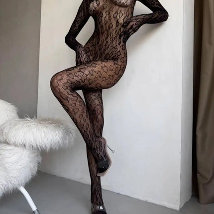 Ellolace Sexy Female Lingerie Fantasy Closed Crotch Backless Sheer Long Sleeve Jumpsuit Porn Party Adult Doll One-Piece Outfit