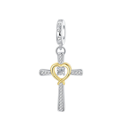 925 sterling silver wings Sister Cross pendant charms fit original 4mm Aperture bracelet charm beads necklace Diy female jewelry