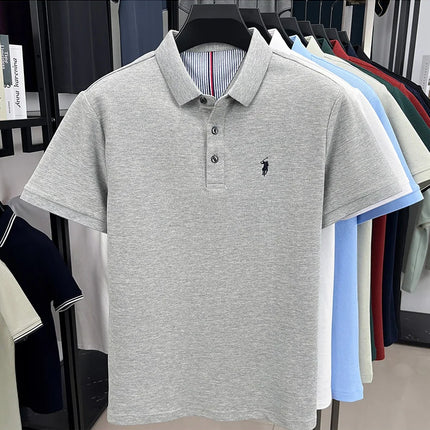100% pure cotton high-end brand men's short sleeve polo shirt, summer fashion, original pony embroidery, golf polo, casual T-shirt