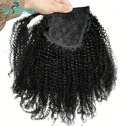 Wrap Around Ponytail Human Hair Afro Kinky Curly Drawstring Ponytail Clip In Hair Extensions Remy Human Hair Curly Hair Tail