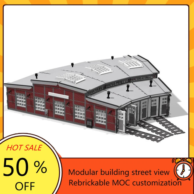 5286PCS MOC Creative Modular Train Station Set with Turntable Roundhouse Custom Custom Puzzle Children's Birthday Christmas Toys