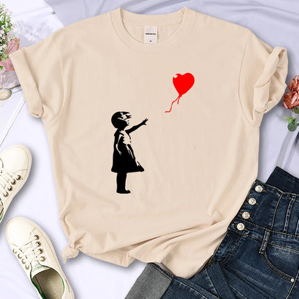 Let'S Fly Love Balloons Prints Womens T-Shirt Soft Breathable Short Sleeve Street Hip Hop Trend Tops Casual Female Tee Clothing