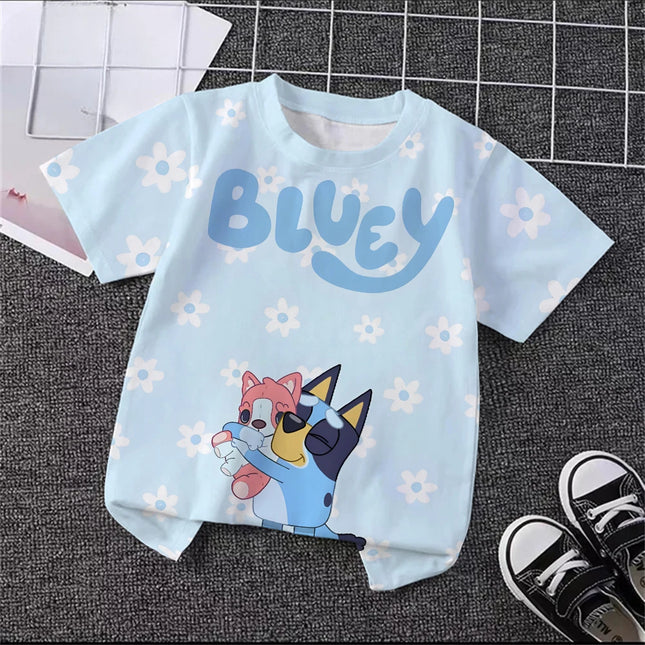 Unisex Bluey Toddler 3D T-Shirt Summer Cool Breathable Short Sleeve Cartoon Print Lightweight Casual Tee for Boys and Girls