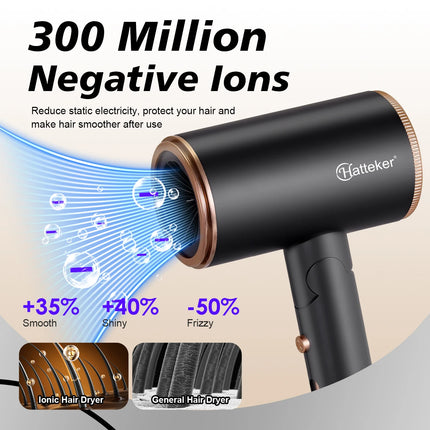 Hatteker 3200W Foldable EU Hair Dryer Electric High-Power Household with 2 Wind Temperature Settings And Negative Ion Hair Care
