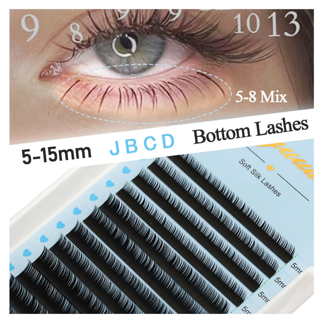 AGUUD J B C D Volume Individual Eyelash Extension Lashes Matte Black Natural Soft 5-7mm Lower Lash Bottom Silk Makeup Lash Cilos