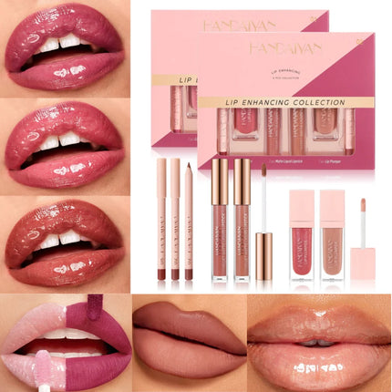 HANDAIYAN 6-Piece Matte Long-Lasting Color Moisturizing Waterproof Lip Liner Set Lip Liner + Lip Gloss + Lip Lacquer Set