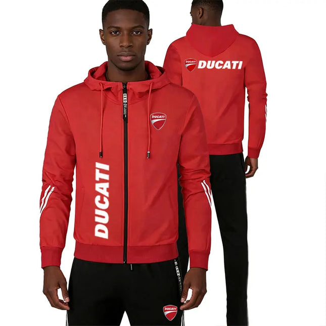 Spring Men's sets Ducati logo print fashionable casual outdoor zippered hoodie sweatshirt sport pants for motorcycle enthusiasts