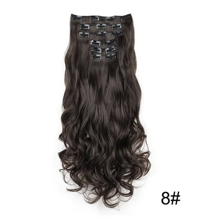 Black Hair Extensions 24"/60cm 6pcs/set Women Long Straight Synthetic Full Head Clip 16 Clips Ombre Heat Resistant Fiber Hair