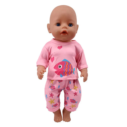 Summer Short Sleeved Set Animal Pattern Jumpsuit Pajamas For 43cm Baby Doll&18inch American Doll Accessories,Our Generation Gift