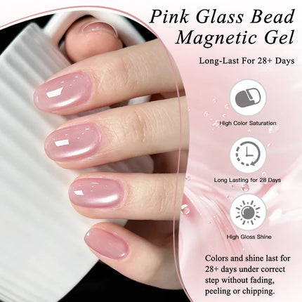 10ml Pink Glass Bead Cat Magnetic Gel Nail Polish Semi Permanent UV LED Gel Varnish Soak Off Nail Art Decorations Nail Supplies