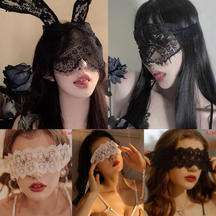 Sexy Black Lace Masquerade Mask Women Halloween Costume Party Rabbit Bunny Ears Lace Eye Mask Black 1pcs