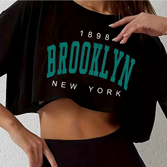 Los Angeles Number 91 Brooklyn Graphic T-shirt Round Neck Sports Crop T-shirt Casual Crop Top Women Cropped