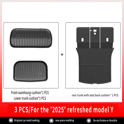 For New Tesla Model Y Launch 2025+ Juniper 2025+ TPE Floor Mats & Cargo Liner, All Weather Trunk Mats Floor Liner Backrest Mats