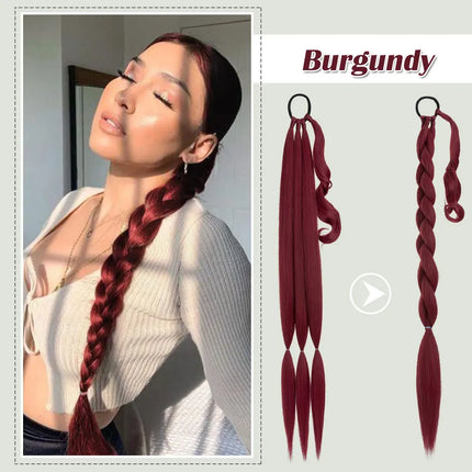 Snoilite Synthetic Long Twist Braid Ponytail Extensions With Rubber Band 34" Boxing Braided Hair Extensions For Women Daily Use