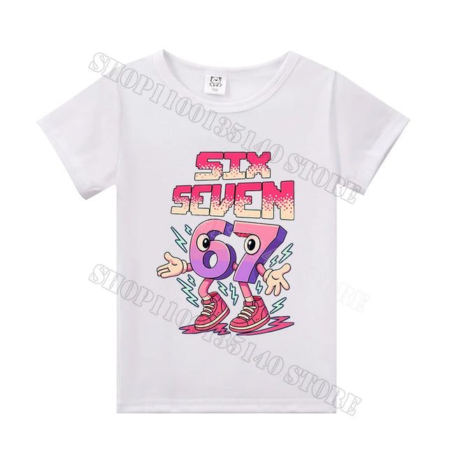 Steal A Brainrot Short Sleeve Children T-shirt 67 Six Seven Cotton Tops Tshirt Boys Girls Clothing Fashion Funny Meme T-shirts