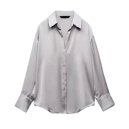 Classic Silk Satin Feel Shirt New Spring Collection Long Sleeve Polyester Fabric Women's Premium Fashion Regular Length