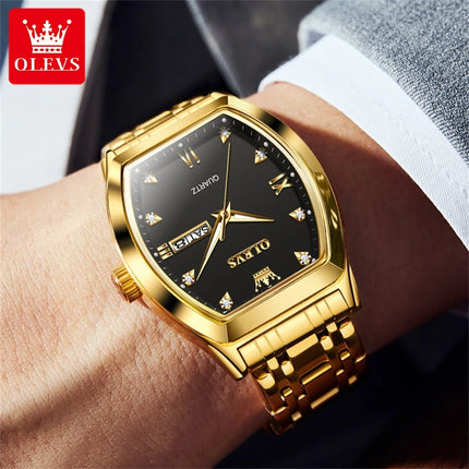 OLEVS 5528 Men's Watches Luxury Tonneau Original Top Brand Quartz Watch for Men Waterproof Luminous Week Date Male Wristwatch