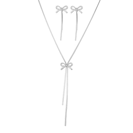 DGIDDK Stainless Steel Necklace French Atmosphere Delicate Bow Tassel Collar Chain For Women Jewelry Daily Match Birthday Gift