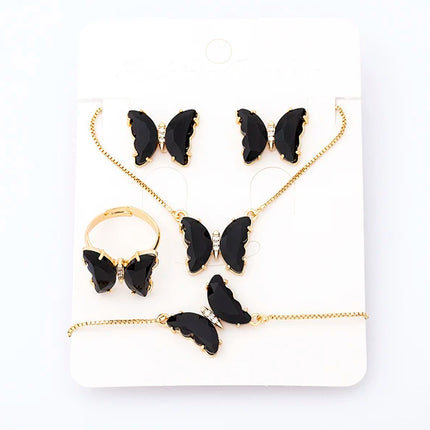Nidin Lucky Butterfly Jewelry Sets For Women Wedding Jewelry 12 Colors  Zircon Earrings Bracelets Rings Pendant Necklace Gift