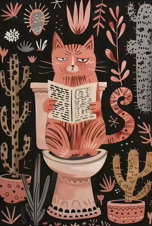 Pink Black Cat Dog Frog on The Toilet Reading Poster Bath Prints Animals Canvas Painting Wall Art Pictures for Toilet WC Decor