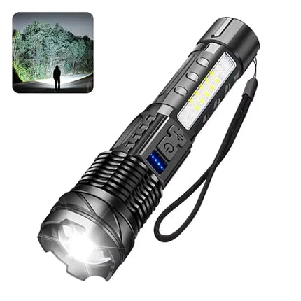 High-power Led Flashlight USB Rechargeable Torch with Display Zoomable Light with Battery Camping Hiking Lantern Emergency Lamp