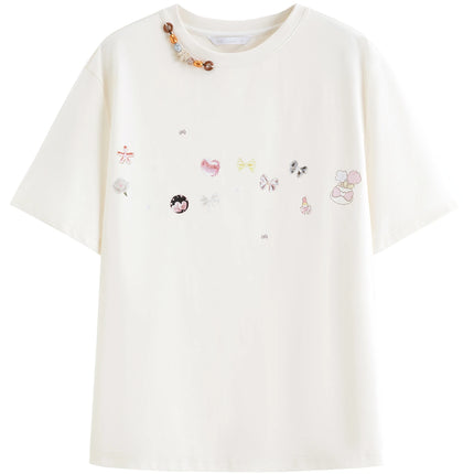 FSLE 2026 Spring Women's Cool Feel Oversized Short Sleeve T-Shirt - Sweet Edgy Style Cute Graphic Print for Casual Daily Wear