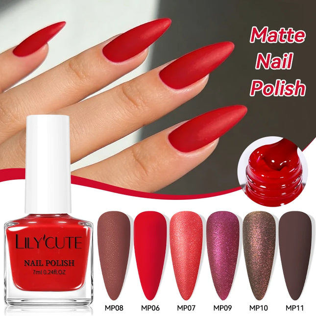 LILYCUTE 7ml Matte Nail Polish Velvet Effect Pearl Shell  Air Dry Nail Art Varnish No Need Lamp Manicure Glitter Nail Care Polis