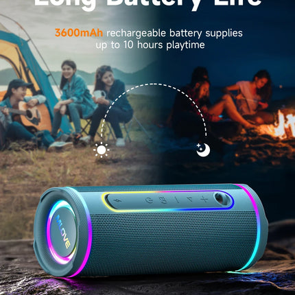 MLOVE Portable Bluetooth Speaker – Powerful Dual Sound, Colorful RGB Lighting, Fully Waterproof (IPX7), TWS Enabled