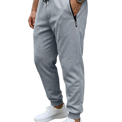 Spring/Autumn High-Quality Men's Sport Pants with Drawstring Cuffs and Zippered Pockets - Solid Color Elasticated Casual Pants