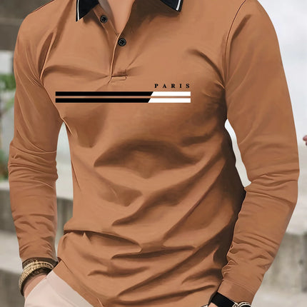The new men's long-sleeved POLO shirt for Spring and Autumn 2025 featuring street fashion and comfort with 3D letter printing