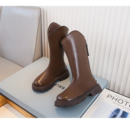 Children Knee Length Boots New 2025 Autumn Student Girls Princess Boots Kids Zipper Comfortable Non Slip Solid Color Long Boots