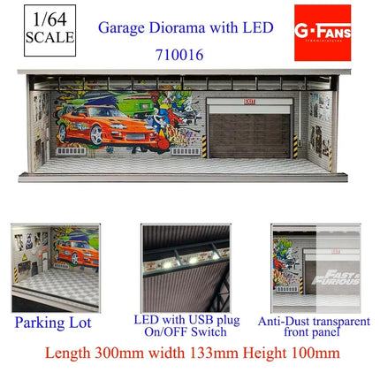 1:64 Scale Miniatures Building Scene Car Parking Lot Model Lighting Version Car Garage Diorama Models Simulation Collection Gift